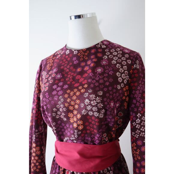 Vintage 1970s Size S Flower Power Print Maxi Dress Mod Hippie Hostess - Picture 5 of 10